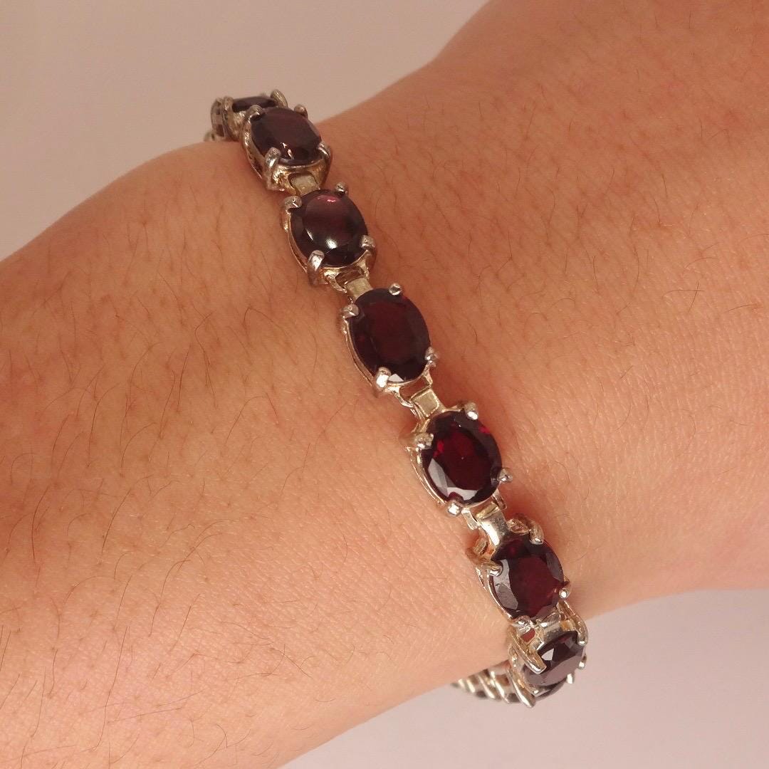 Vintage Red Tourmaline 925 Sterling Silver Tennis Bracelet