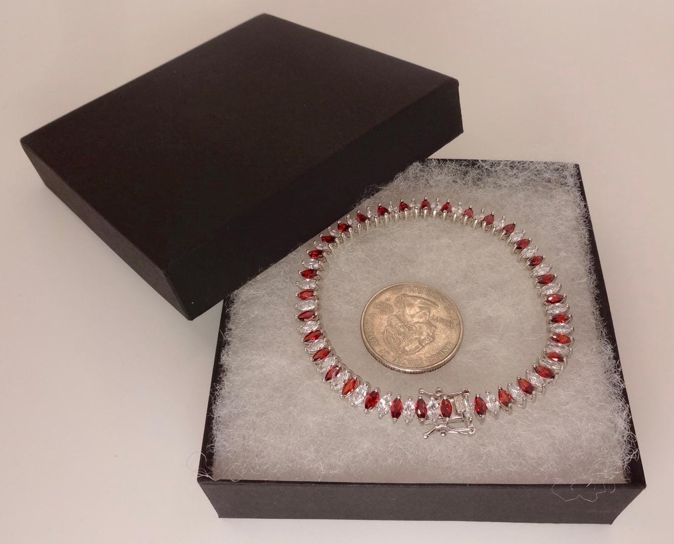 Vintage Red Garnet Tennis Bracelet in 925 Sterling Silver