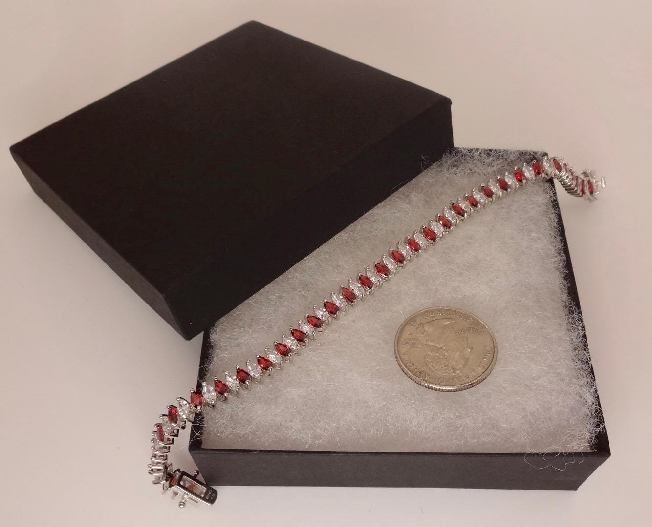 Vintage Red Garnet Tennis Bracelet in 925 Sterling Silver