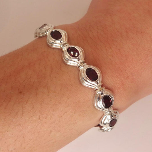 Vintage Red Garnet Bracelet Sterling Silver Deco Tennis