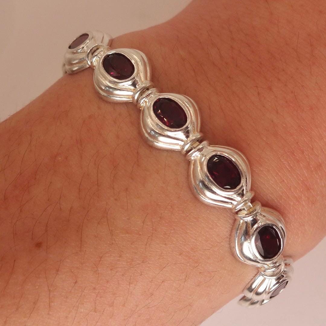 Vintage Red Garnet Bracelet Sterling Silver Deco Tennis