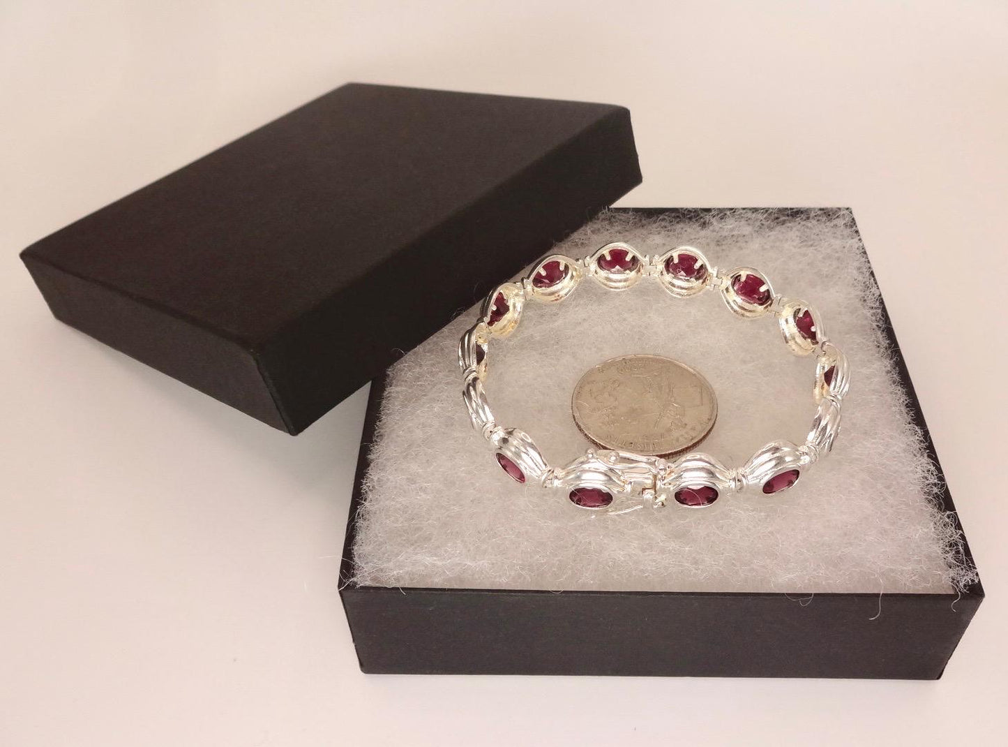 Vintage Red Garnet Bracelet Sterling Silver Deco Tennis