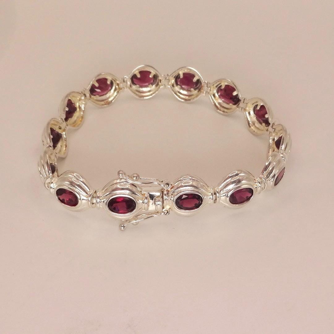 Vintage Red Garnet Bracelet Sterling Silver Deco Tennis