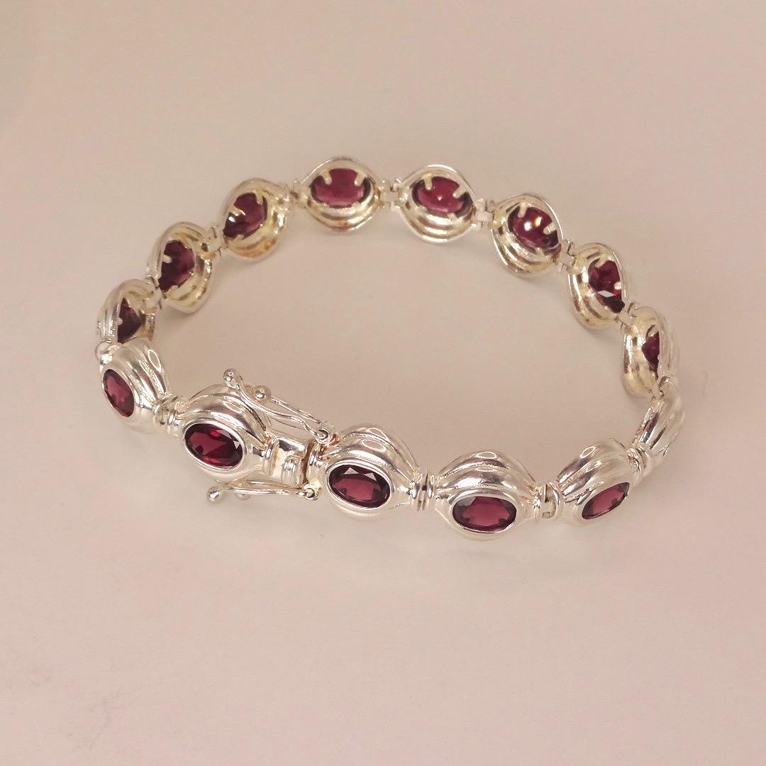 Vintage Red Garnet Bracelet Sterling Silver Deco Tennis