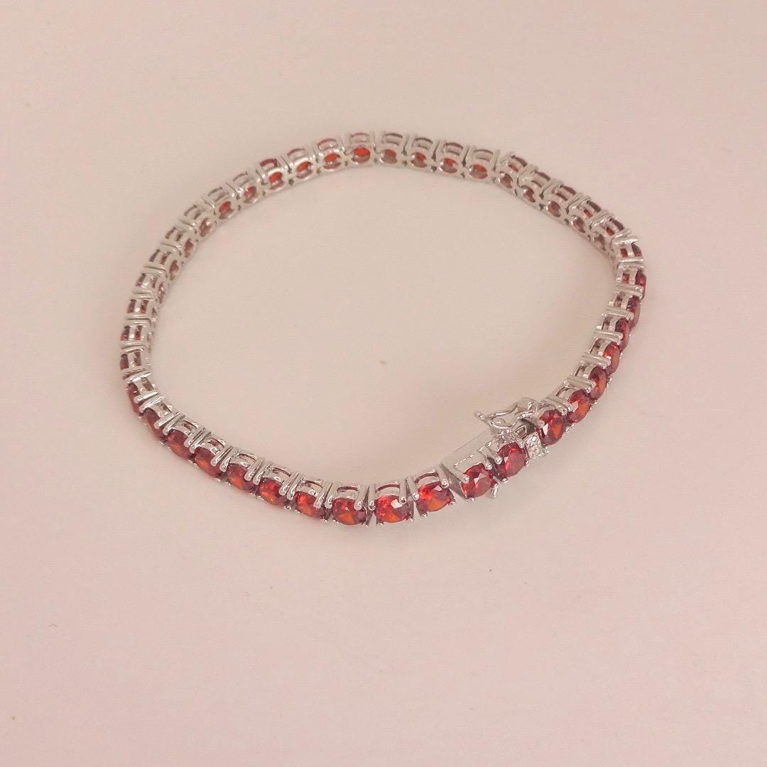 Vintage Red Garnet Tennis Bracelet in 925 Sterling Silver