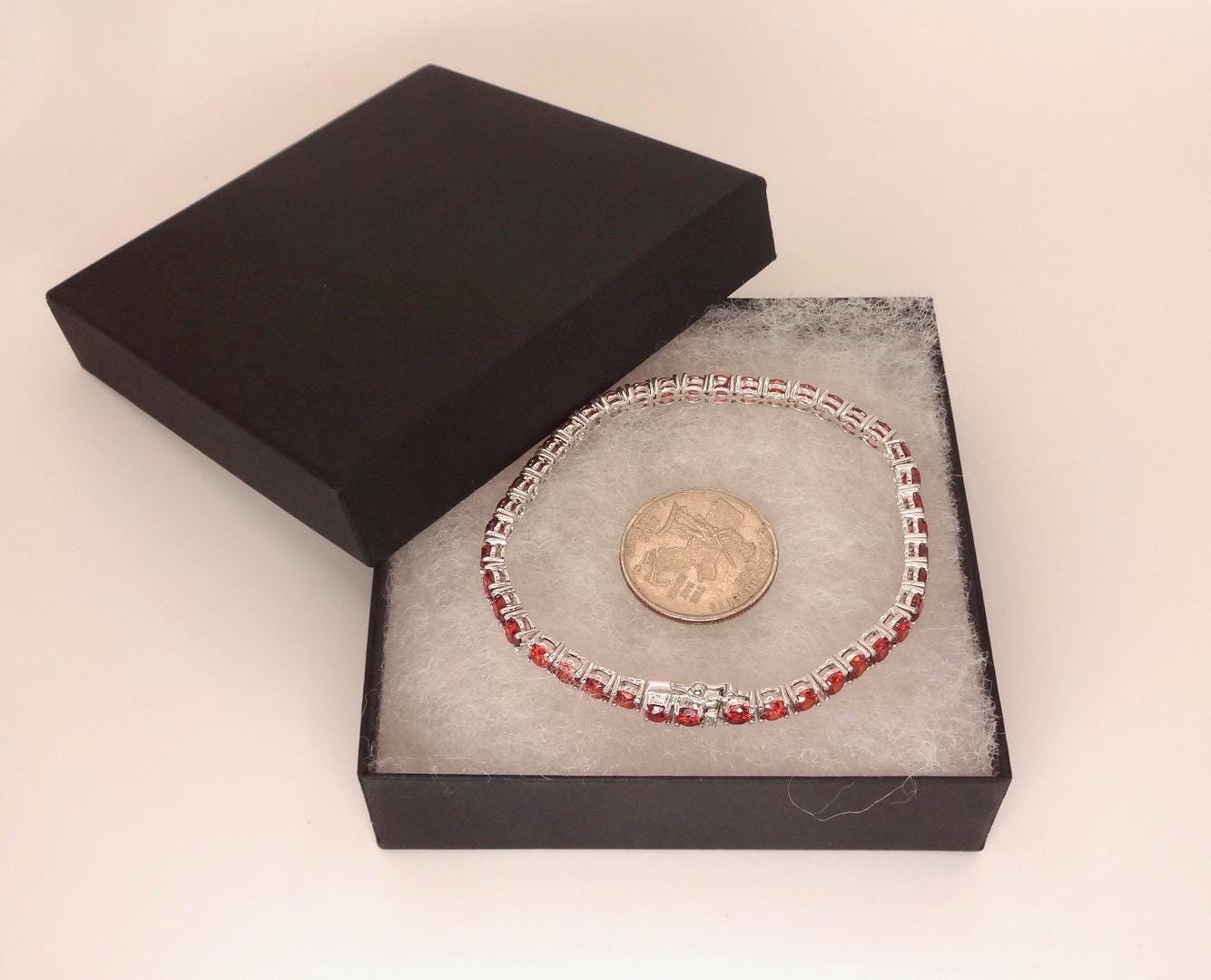 Vintage Red Garnet Tennis Bracelet in 925 Sterling Silver