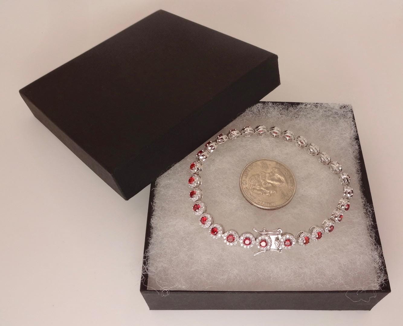 Vintage Red Garnet Tennis Bracelet in 925 Sterling Silver
