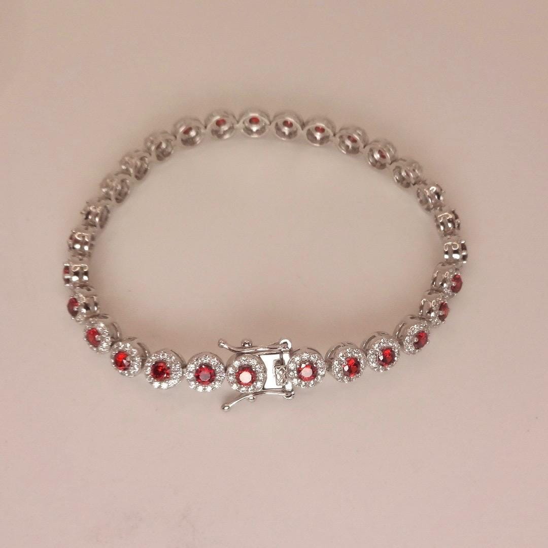Vintage Red Garnet Bracelet Sterling Silver Deco Tennis