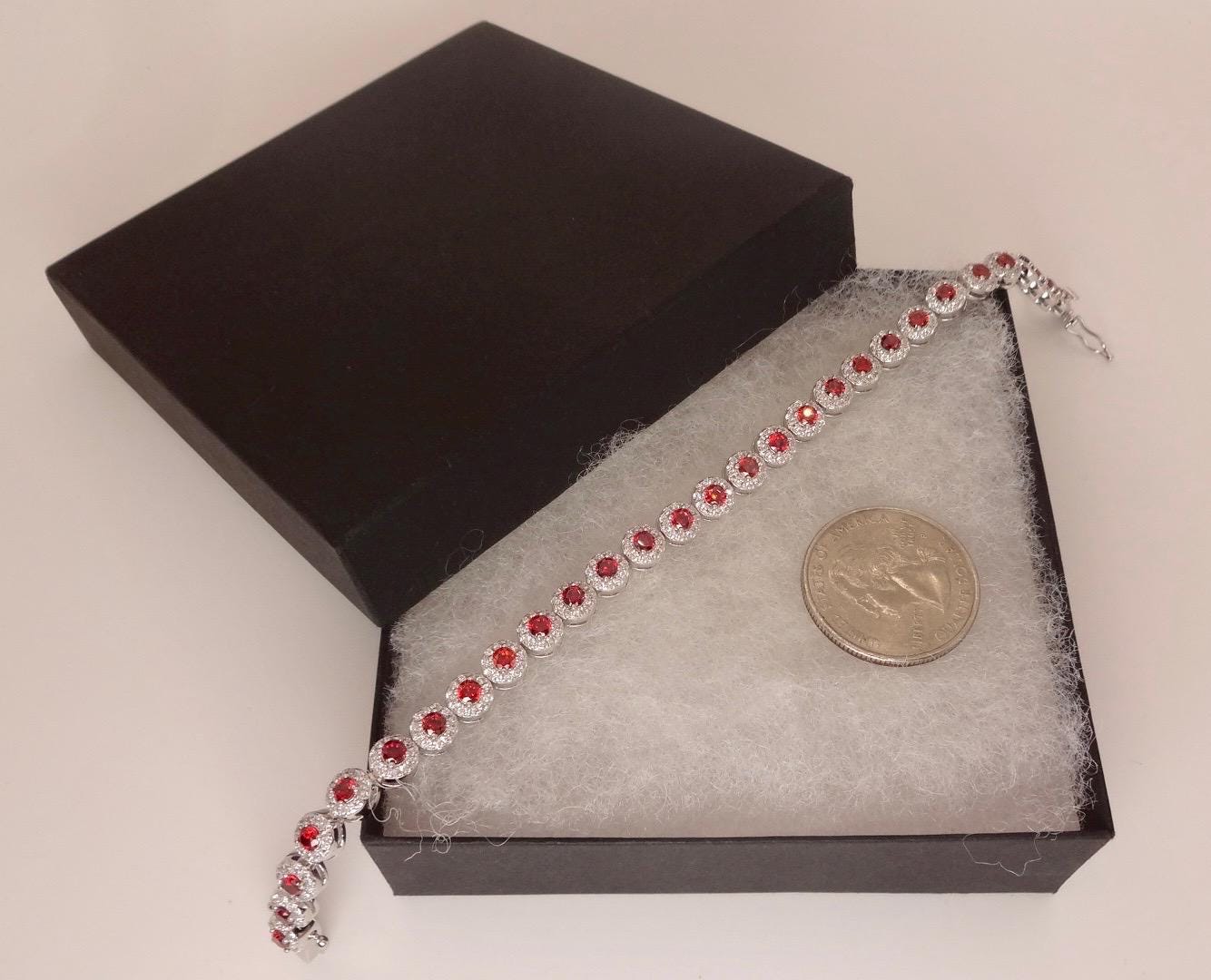 Vintage Red Garnet Bracelet Sterling Silver Deco Tennis