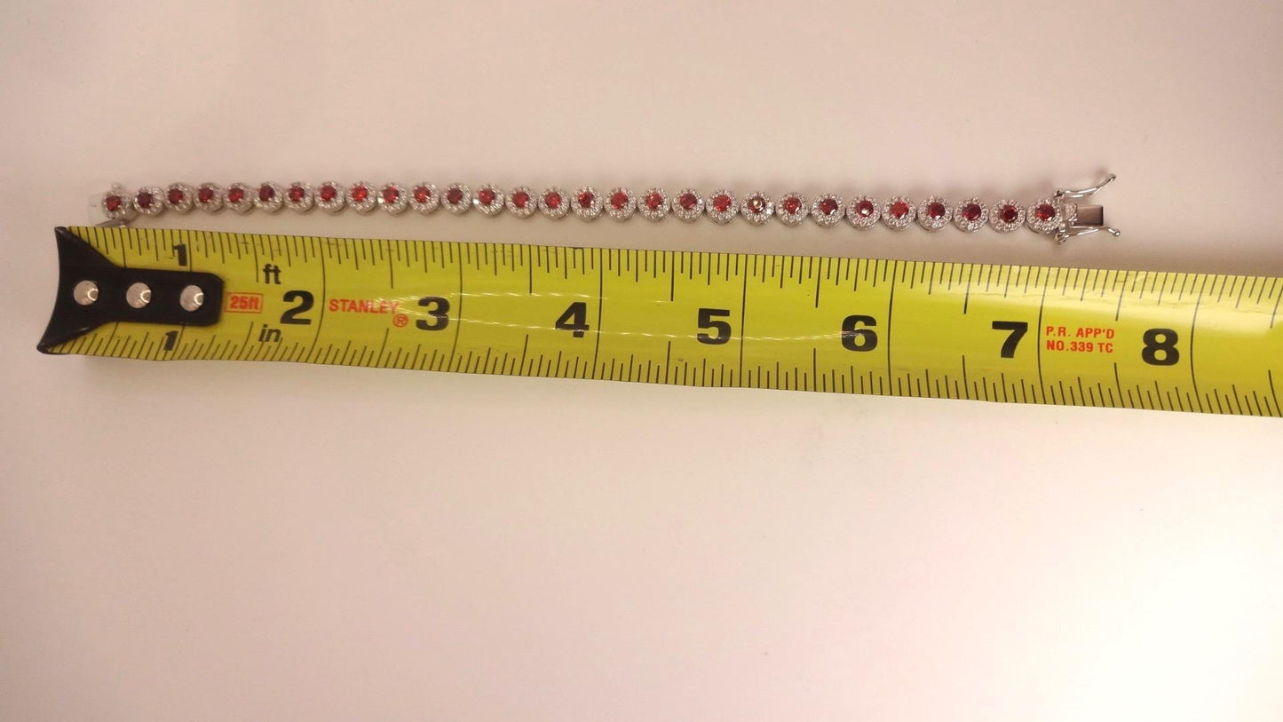 Vintage Red Garnet Bracelet Sterling Silver Deco Tennis