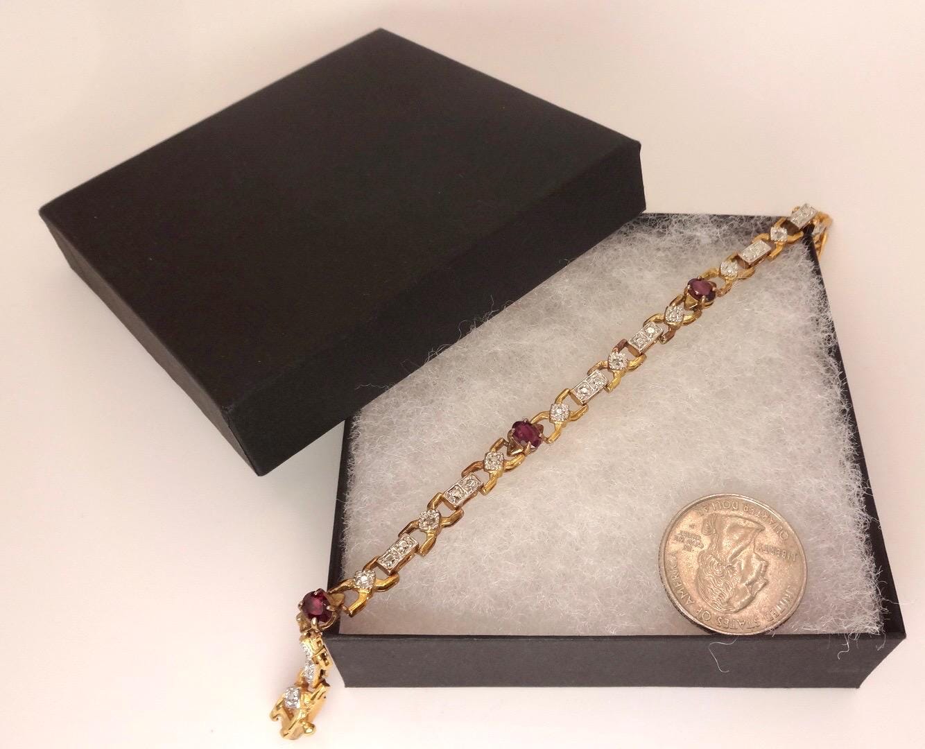 Bohemian Red Garnet Bracelet Gold 925 Sterling Silver Vintage