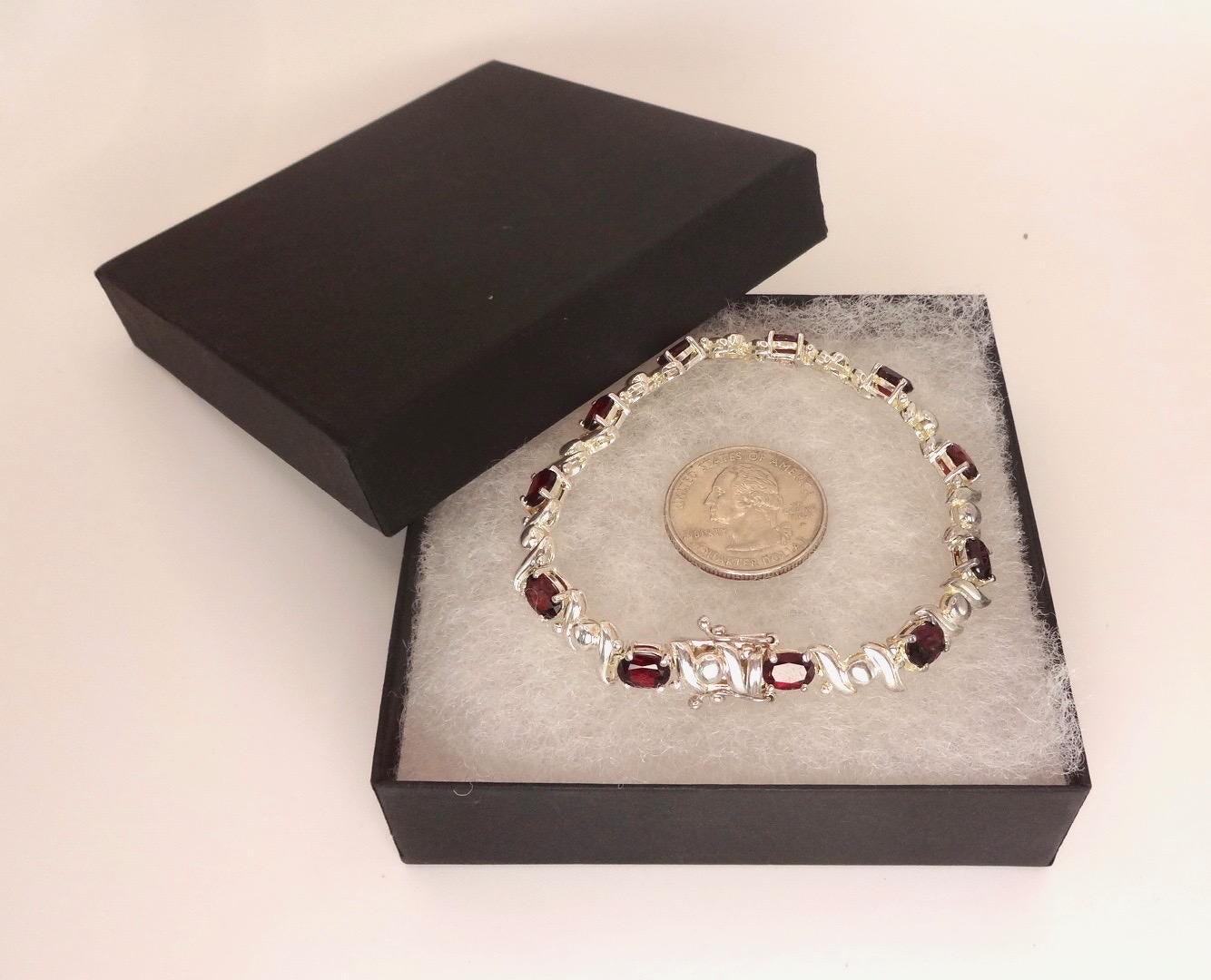 Vintage Red Garnet Bracelet Sterling Silver Deco Tennis