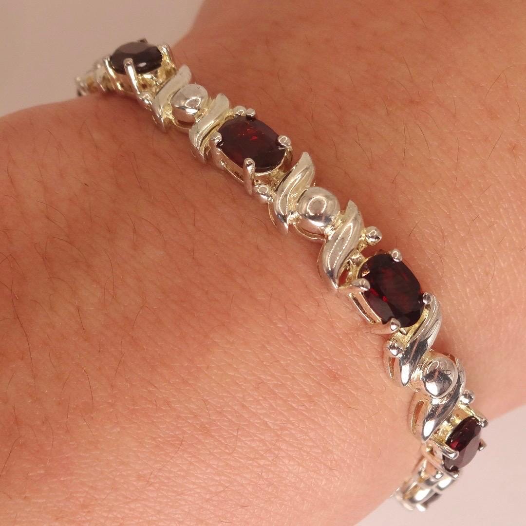 Vintage Red Garnet Bracelet Sterling Silver Deco Tennis