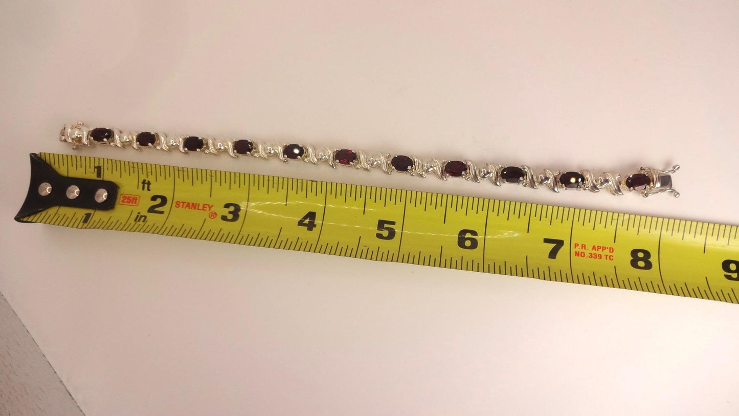 Vintage Red Garnet Bracelet Sterling Silver Deco Tennis