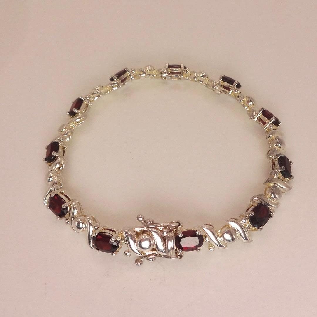 Vintage Red Garnet Bracelet Sterling Silver Deco Tennis