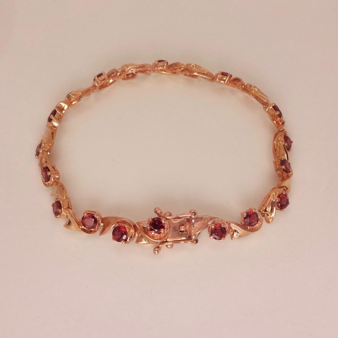 Bohemian Red Garnet Bracelet Rose Gold 925 Sterling Silver Vintage