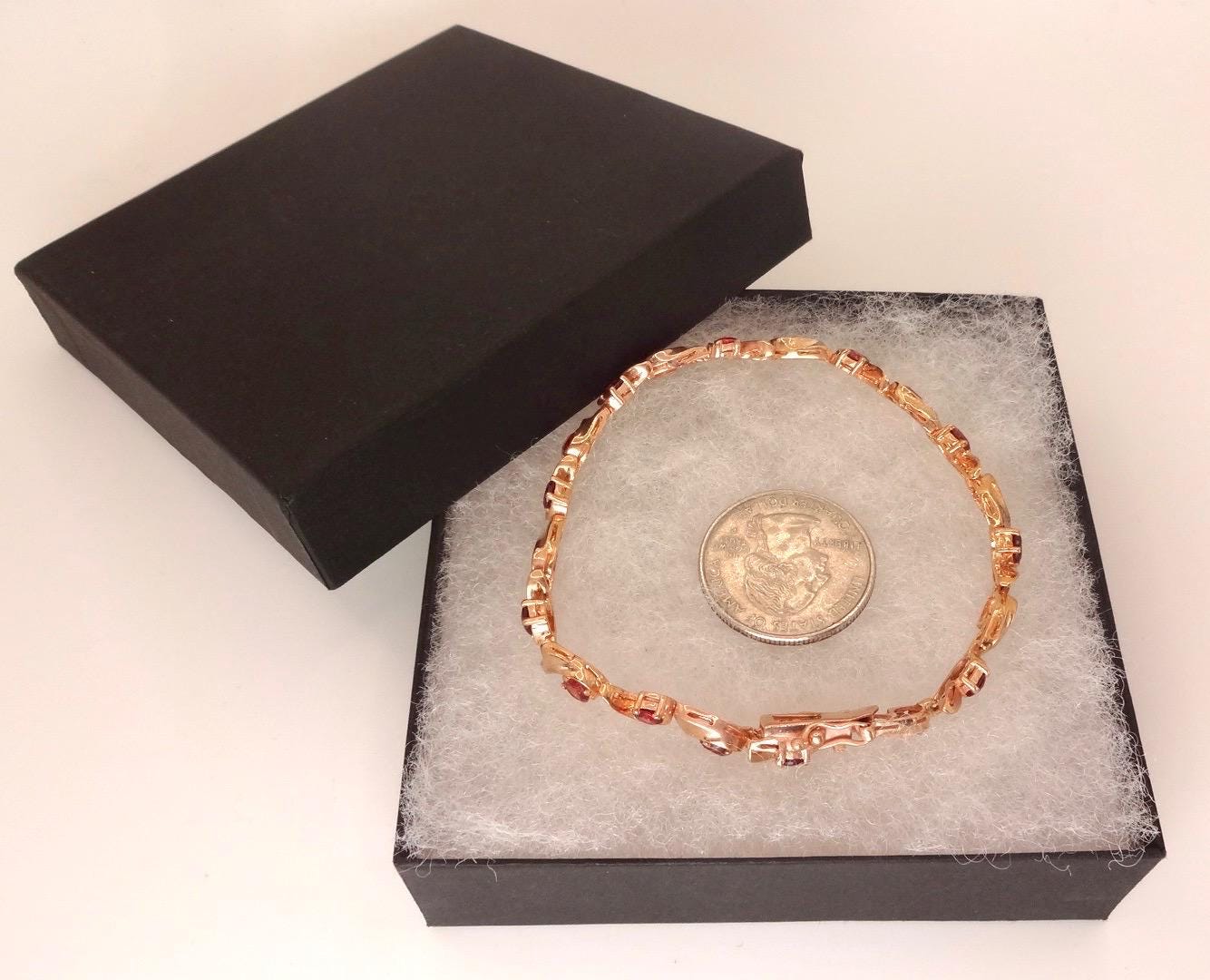 Bohemian Red Garnet Bracelet Rose Gold 925 Sterling Silver Vintage