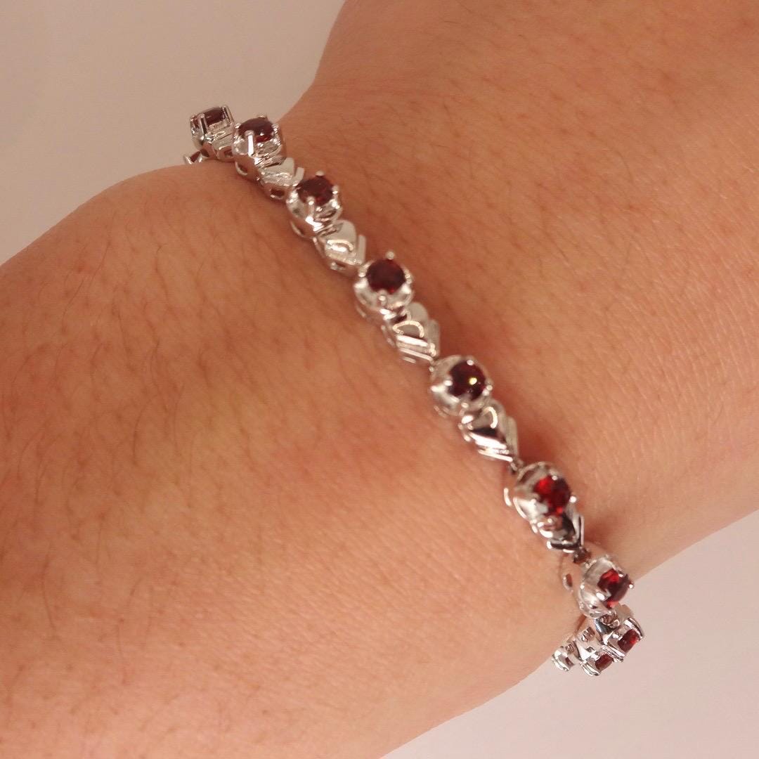Vintage Red Garnet Bracelet Sterling Silver Deco Tennis