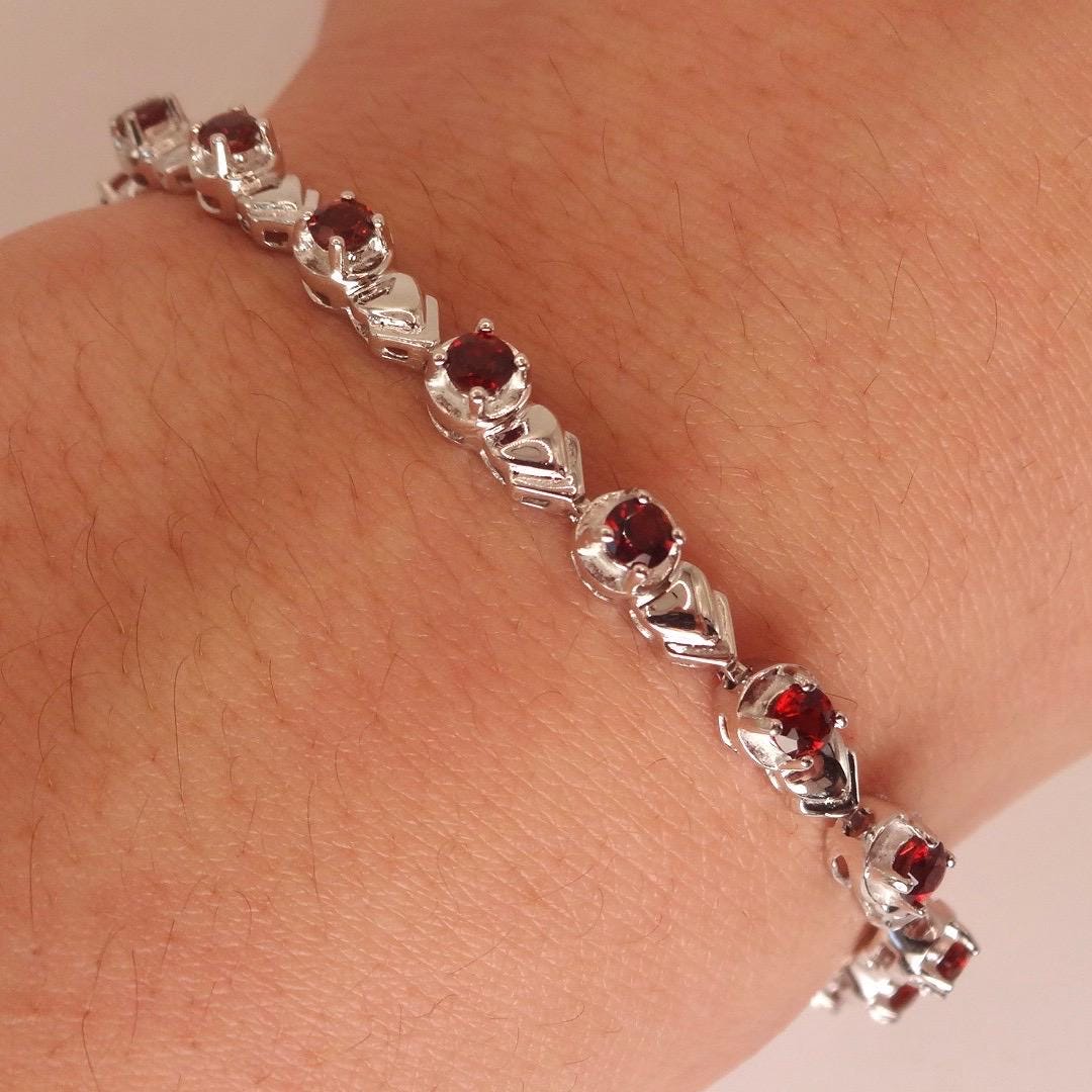 Vintage Red Garnet Bracelet Sterling Silver Deco Tennis
