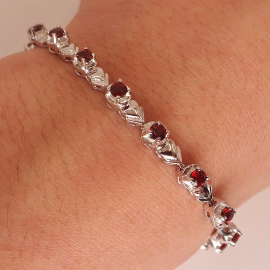 Vintage Red Garnet Bracelet Sterling Silver Deco Tennis
