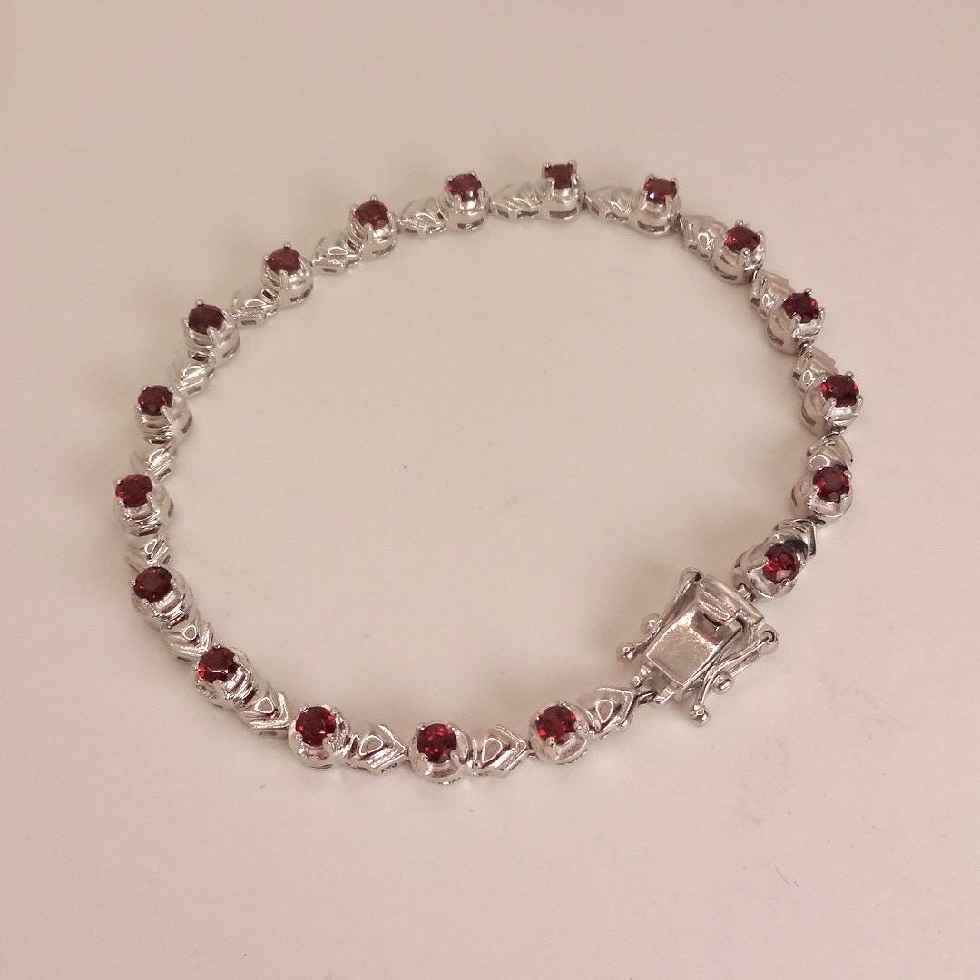 Vintage Red Garnet Bracelet Sterling Silver Deco Tennis