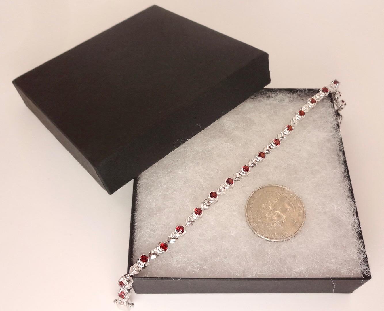 Vintage Red Garnet Bracelet Sterling Silver Deco Tennis