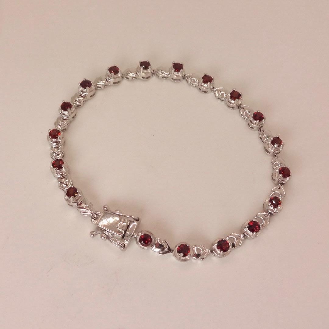 Vintage Red Garnet Bracelet Sterling Silver Deco Tennis