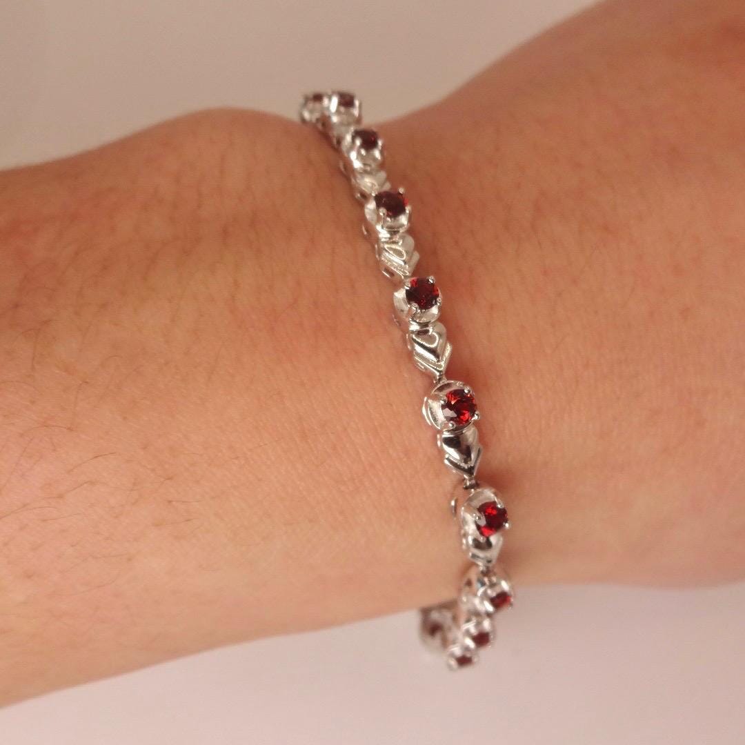 Vintage Red Garnet Bracelet Sterling Silver Deco Tennis