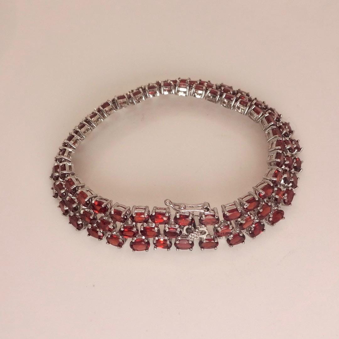 Vintage Red Garnet Bracelet Sterling Silver Deco Tennis
