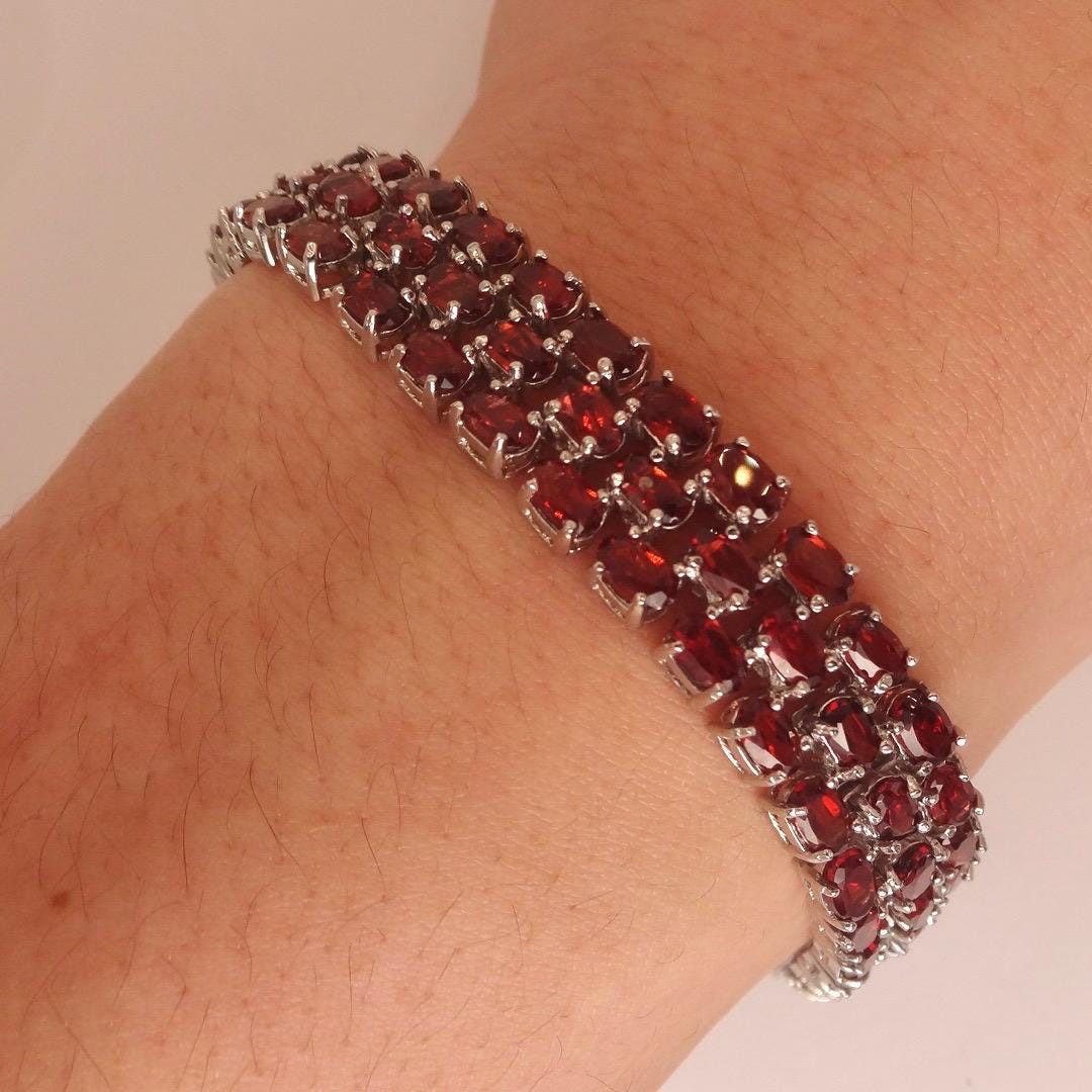 Vintage Red Garnet Bracelet Sterling Silver Deco Tennis
