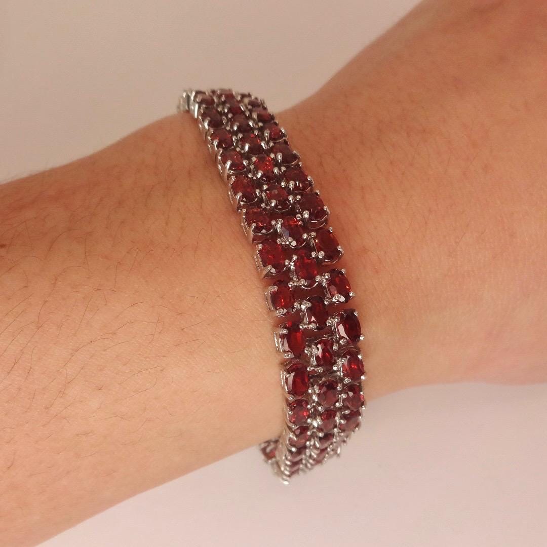 Vintage Red Garnet Bracelet Sterling Silver Deco Tennis