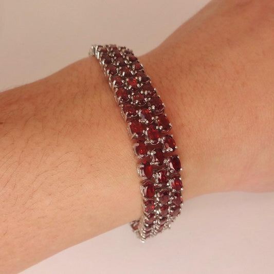 Vintage Red Garnet Bracelet Sterling Silver Deco Tennis