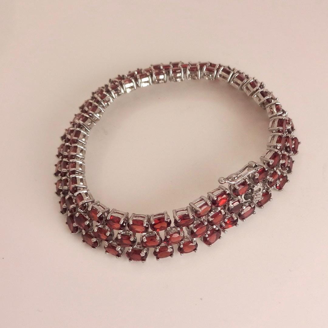 Vintage Red Garnet Bracelet Sterling Silver Deco Tennis