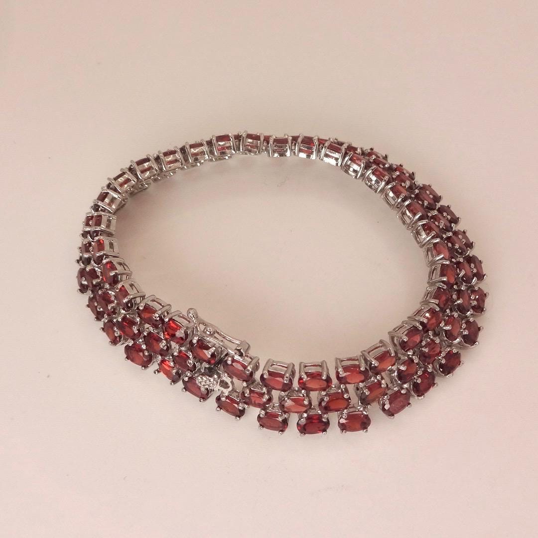 Vintage Red Garnet Bracelet Sterling Silver Deco Tennis