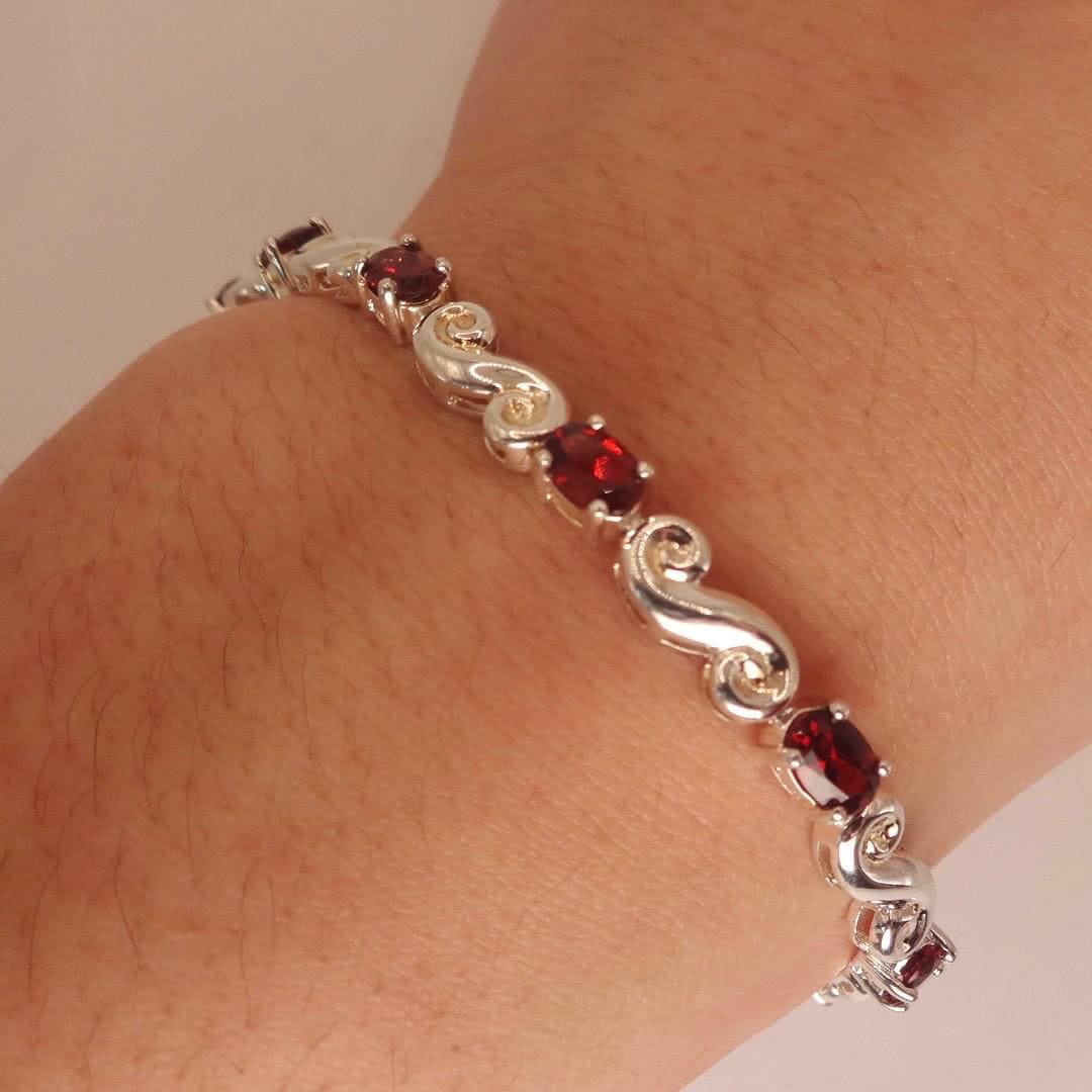 Vintage Red Garnet Bracelet Sterling Silver Deco Tennis