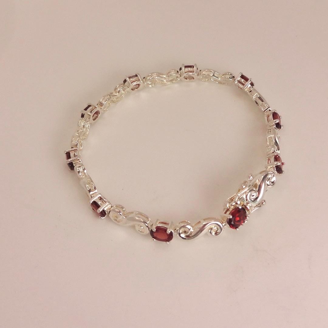 Vintage Red Garnet Bracelet Sterling Silver Deco Tennis