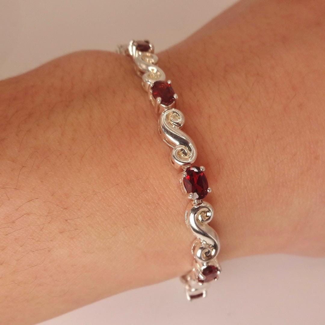 Vintage Red Garnet Bracelet Sterling Silver Deco Tennis