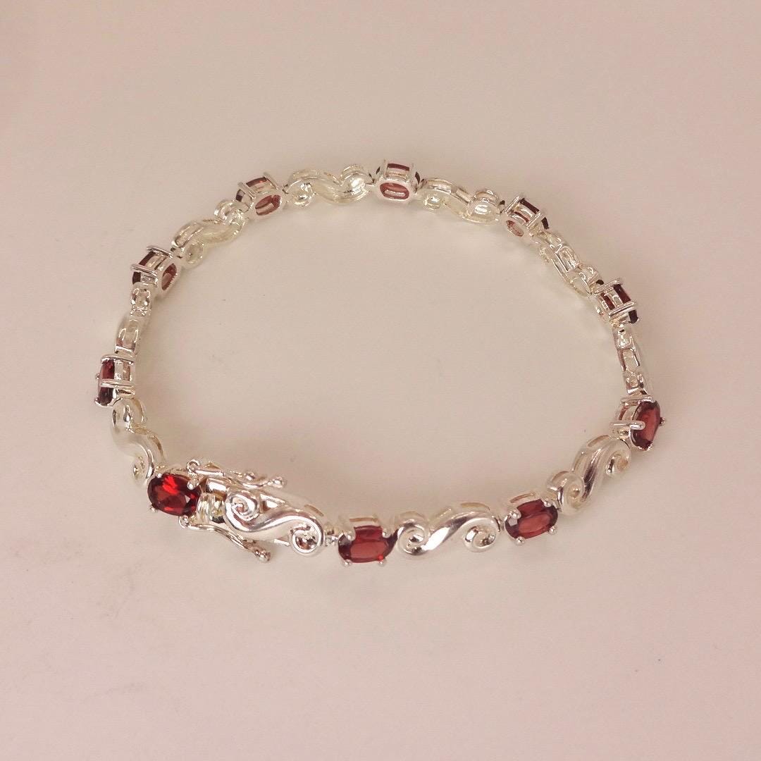 Vintage Red Garnet Bracelet Sterling Silver Deco Tennis