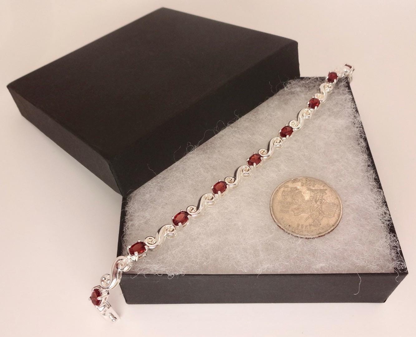 Vintage Red Garnet Bracelet Sterling Silver Deco Tennis