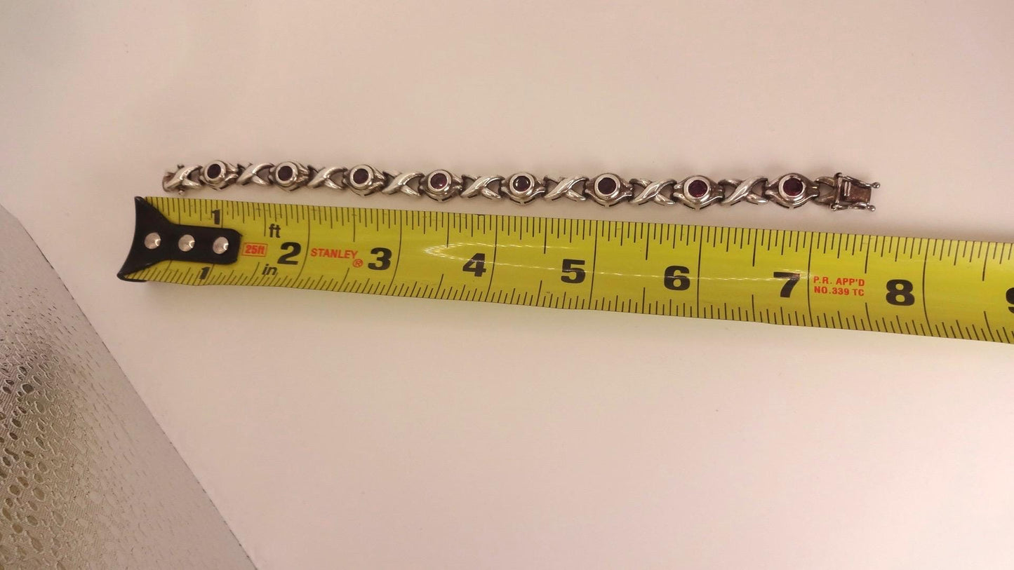 Vintage Red Garnet Bracelet Sterling Silver Deco Tennis