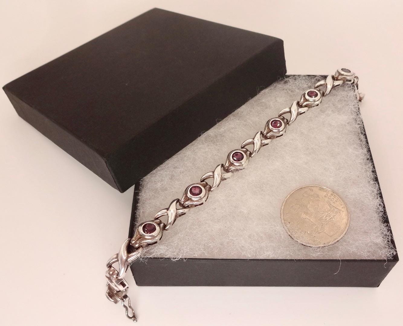 Vintage Red Garnet Bracelet Sterling Silver Deco Tennis