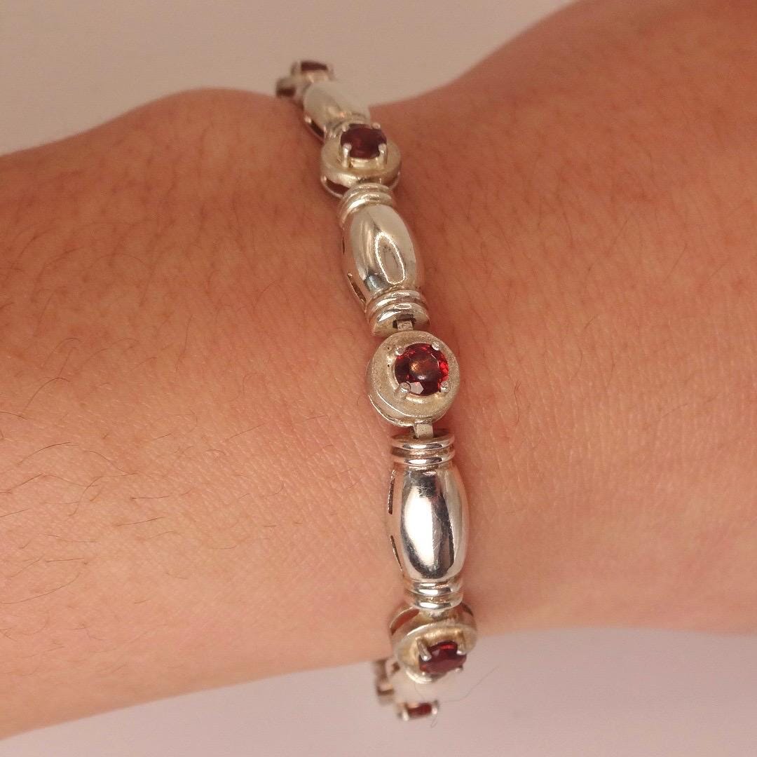 Vintage Red Garnet Bracelet Sterling Silver Deco Tennis