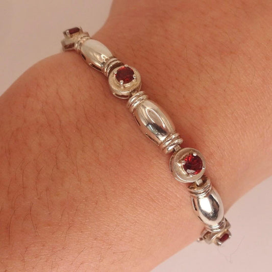 Vintage Red Garnet Bracelet Sterling Silver Deco Tennis