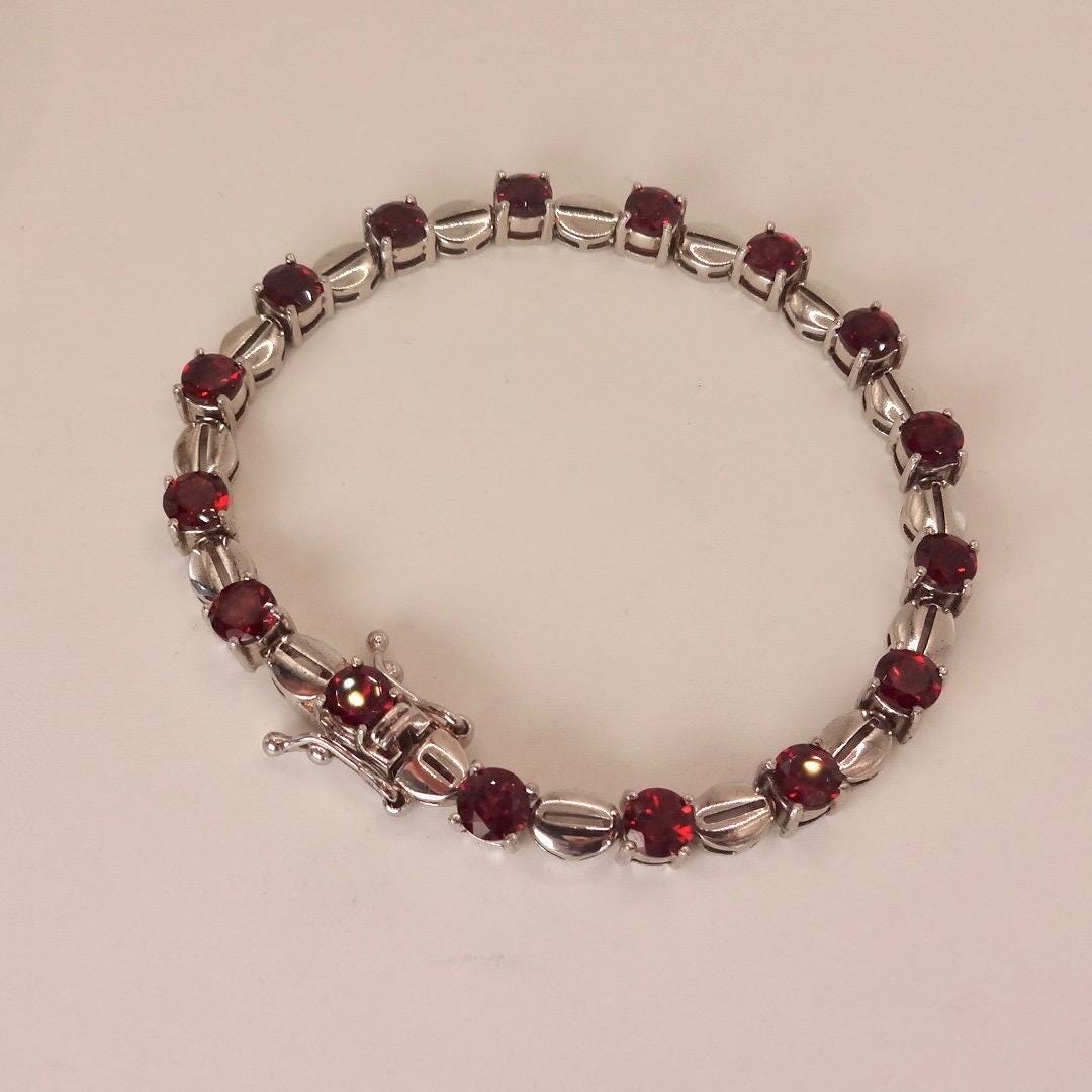 Vintage Red Garnet Bracelet Sterling Silver Deco Tennis