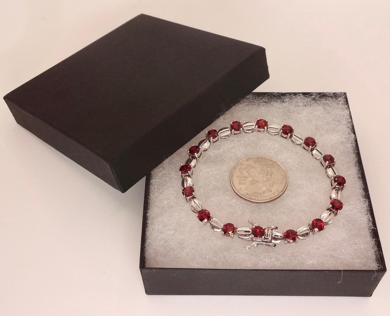 Vintage Red Garnet Bracelet Sterling Silver Deco Tennis