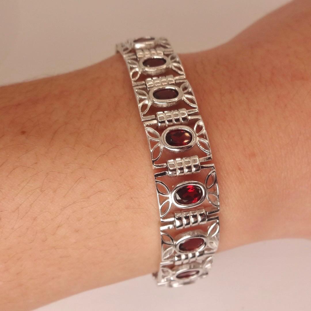 Vintage Red Garnet Bracelet Sterling Silver Deco Tennis