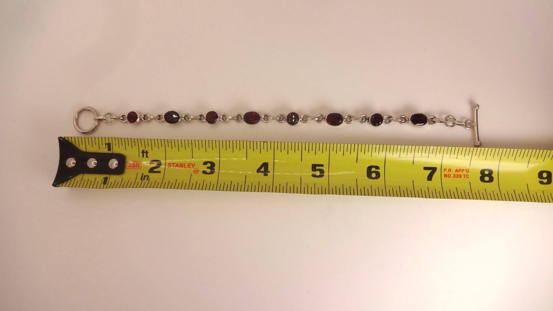Vintage Bohemian Red Garnet Bracelet 925 Sterling Silver Toggle