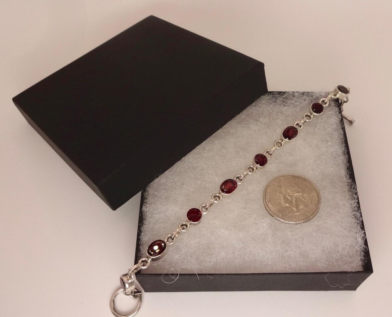 Vintage Bohemian Red Garnet Bracelet 925 Sterling Silver Toggle