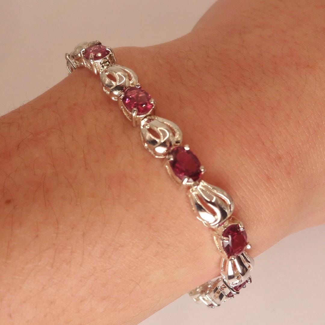 Vintage Bohemian Red Garnet Bracelet 925 Sterling Silver
