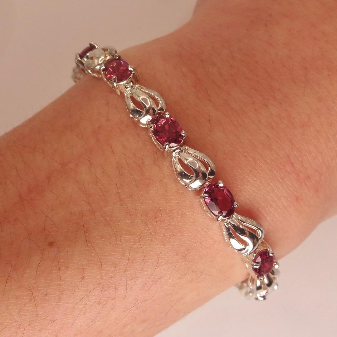 Vintage Bohemian Red Garnet Bracelet 925 Sterling Silver